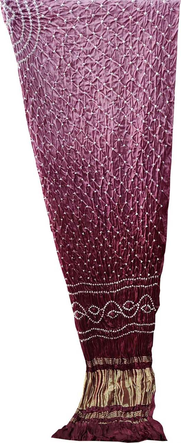 Pink Bandhani Hand Bandhej Gajji Silk Three Piece Unstitched Suit Set - Luxurion World