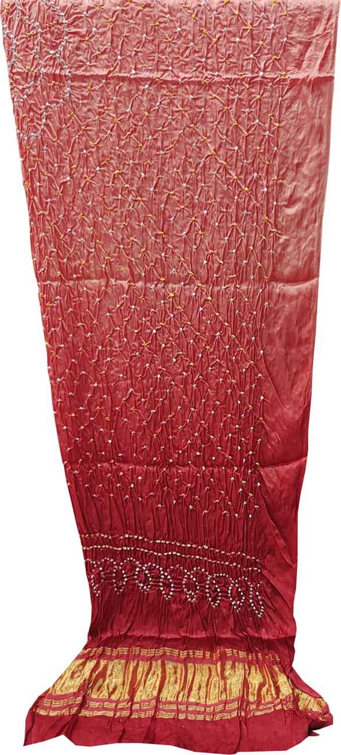 Vibrant Orange Bandhani Hand Bandhej Gajji Silk 3-Piece Unstitched Suit Set - Luxurion World