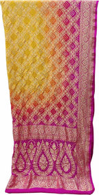 Multicolor Banarasi Bandhani Handloom Pure Georgette Three Piece Unstitched Suit Set - Luxurion World