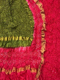 Pink And Green Bandhani Pure Silk Three Piece Unstitched Suit Set - Luxurion World