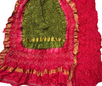 Pink And Green Bandhani Pure Silk Three Piece Unstitched Suit Set - Luxurion World