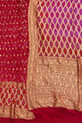 Pink And Red Banarasi Bandhani Pure Georgette Three Piece Unstitched Suit Set - Luxurion World