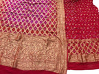 Pink And Red Banarasi Bandhani Pure Georgette Three Piece Unstitched Suit Set - Luxurion World