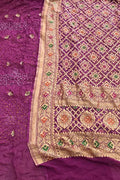 Purple Banarasi Bandhani Pure Georgette Three Piece Unstitched Suit Set - Luxurion World