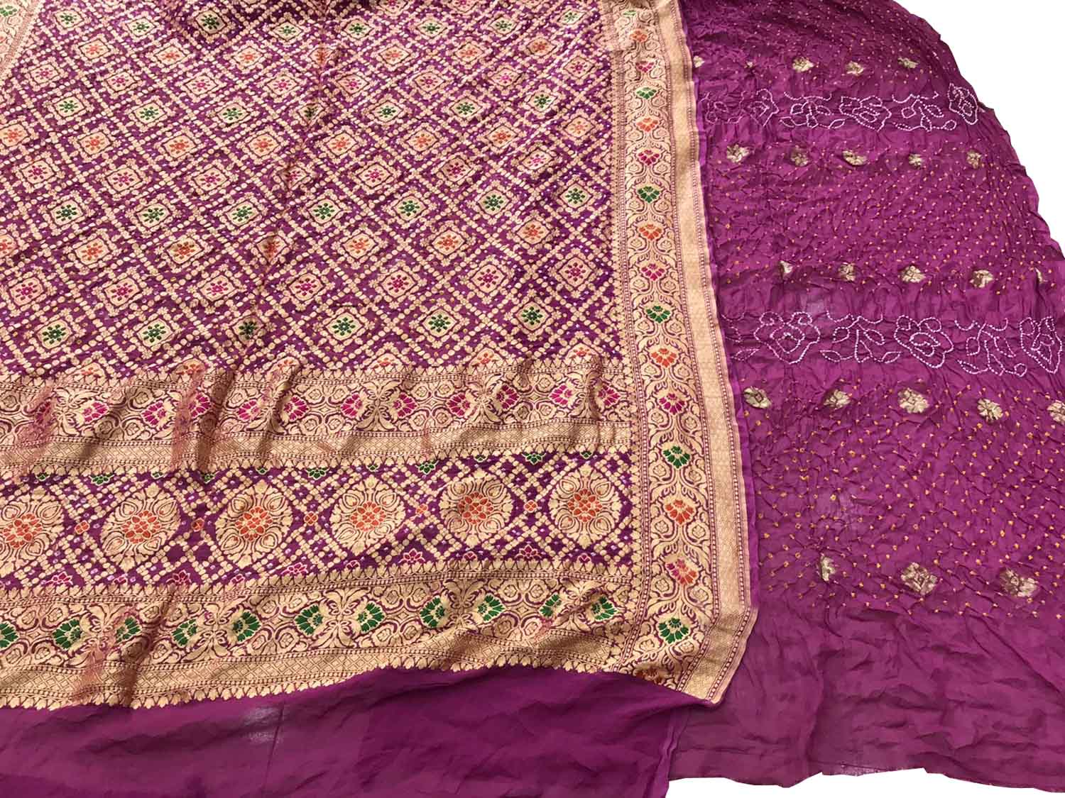 Purple Banarasi Bandhani Pure Georgette Three Piece Unstitched Suit Set - Luxurion World