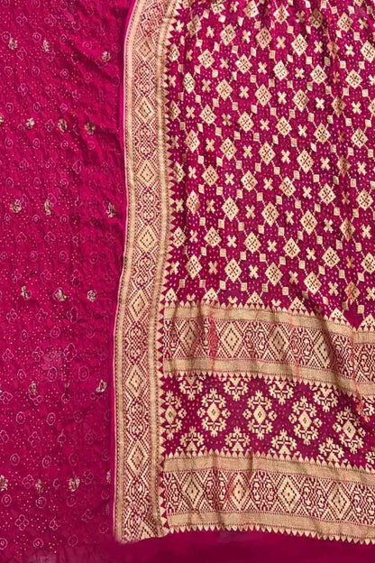 Pink Banarasi Bandhani Pure Georgette Three Piece Unstitched Suit Set