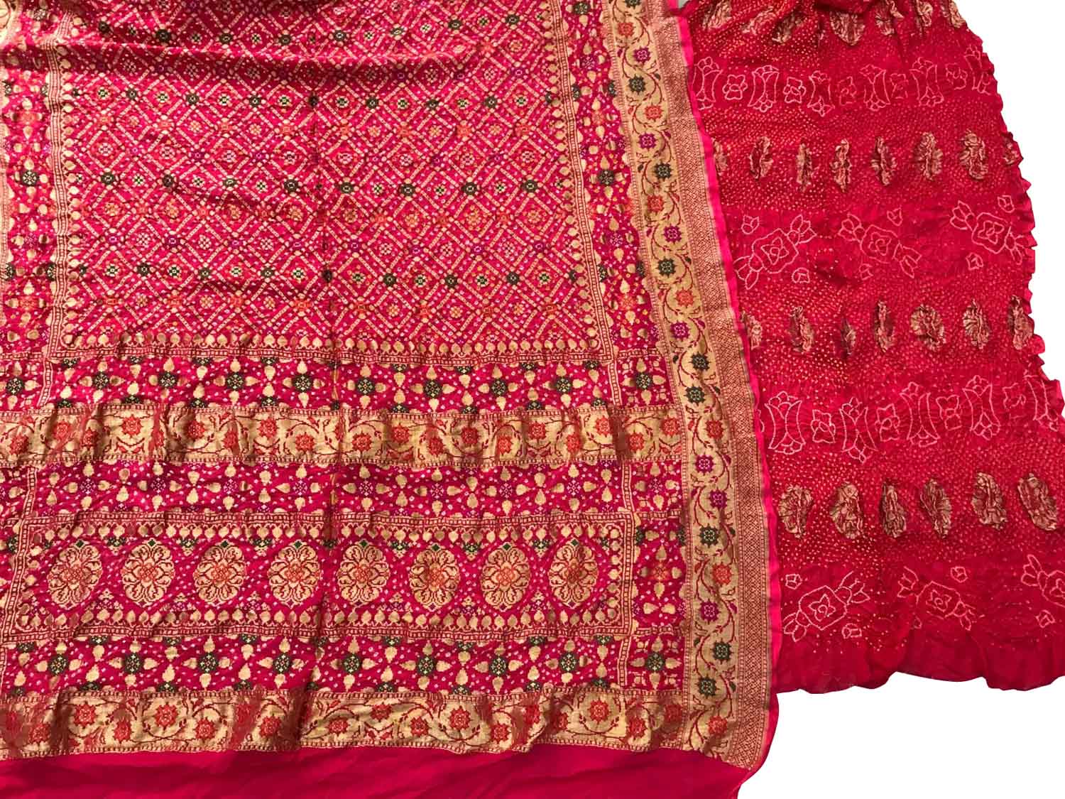 Pink Banarasi Bandhani Pure Georgette Three Piece Unstitched Suit Set - Luxurion World