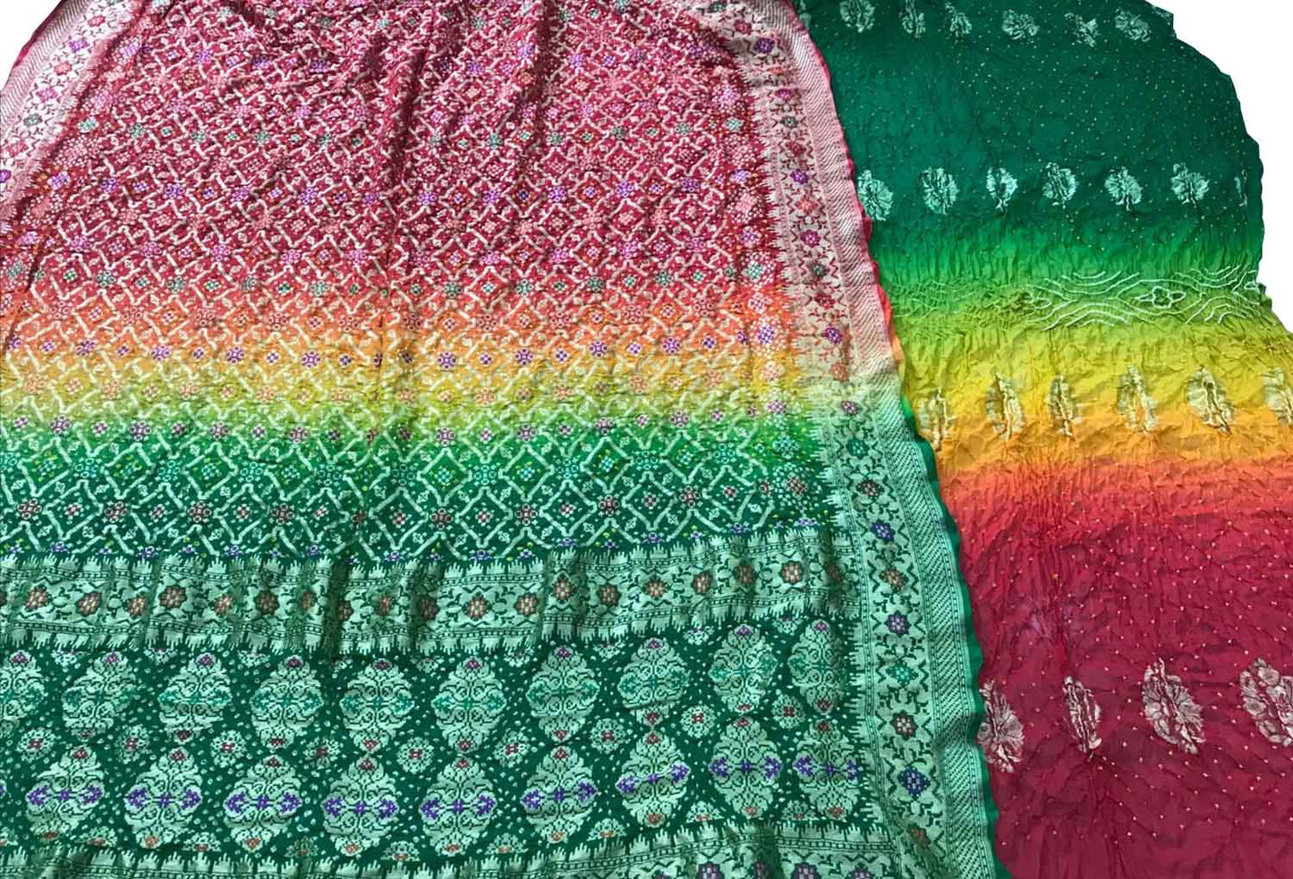 Multicolor Banarasi Bandhani Pure Georgette Three Piece Unstitched Suit Set