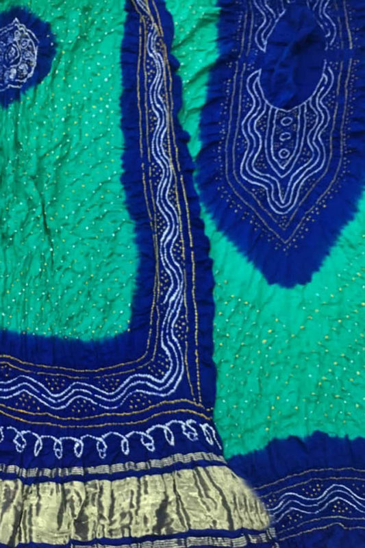 Blue Bandhani Gajji Silk Three Piece Unstitched Suit Set - Luxurion World