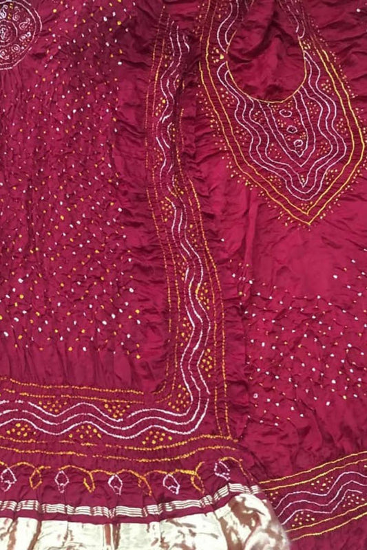 Red Bandhani Gajji Silk Three Piece Unstitched Suit Set - Luxurion World