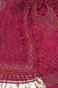 Red Bandhani Gajji Silk Three Piece Unstitched Suit Set - Luxurion World