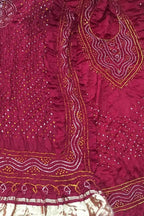Red Bandhani Gajji Silk Three Piece Unstitched Suit Set - Luxurion World