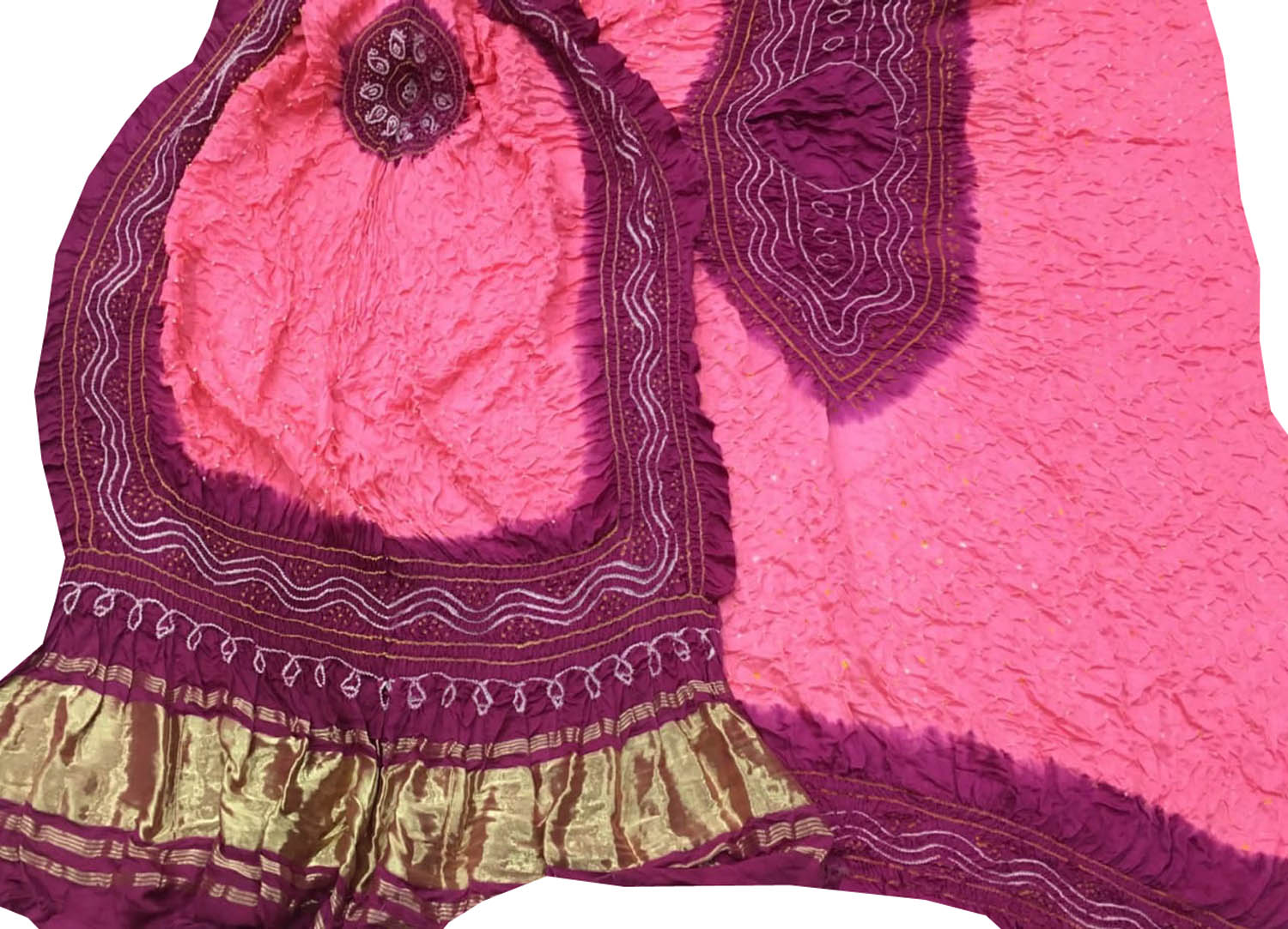 Pink Bandhani Gajji Silk Three Piece Unstitched Suit Set - Luxurion World