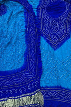 Blue Bandhani Gajji Silk Three Piece Unstitched Suit Set - Luxurion World