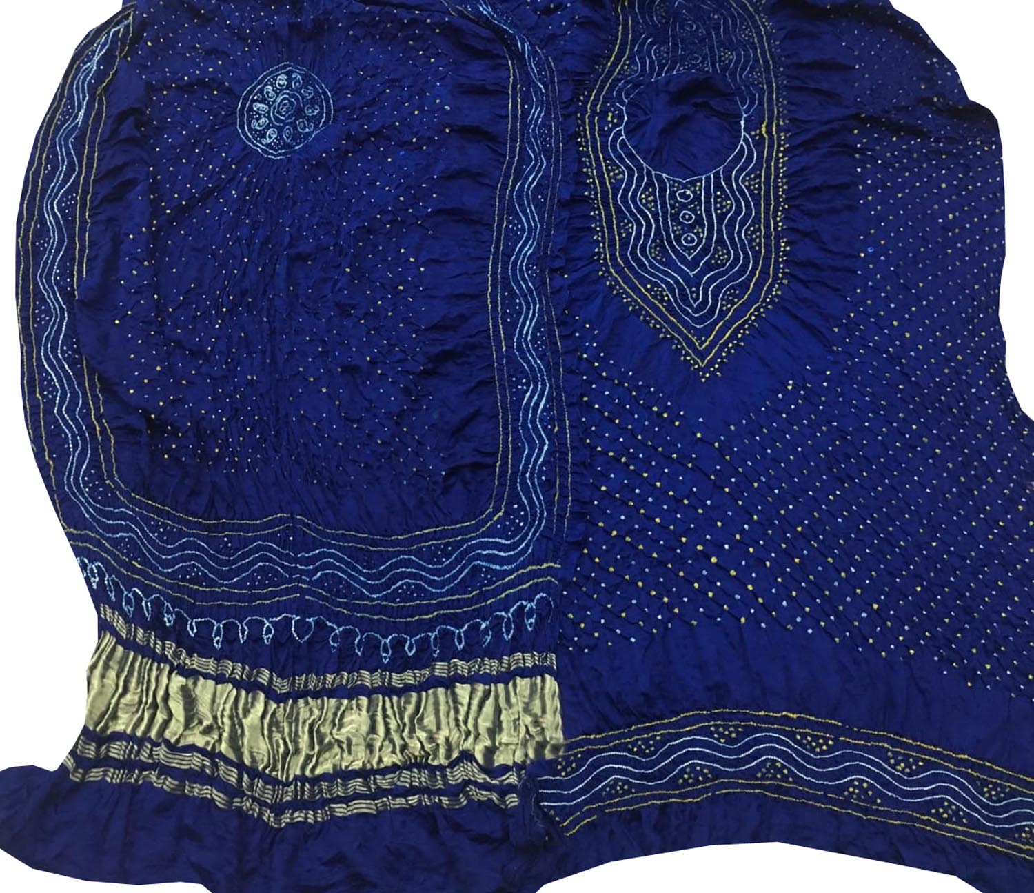 Blue Bandhani Gajji Silk Three Piece Unstitched Suit Set - Luxurion World
