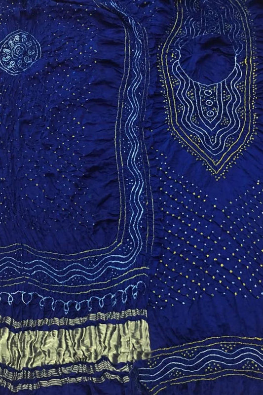 Blue Bandhani Gajji Silk Three Piece Unstitched Suit Set - Luxurion World