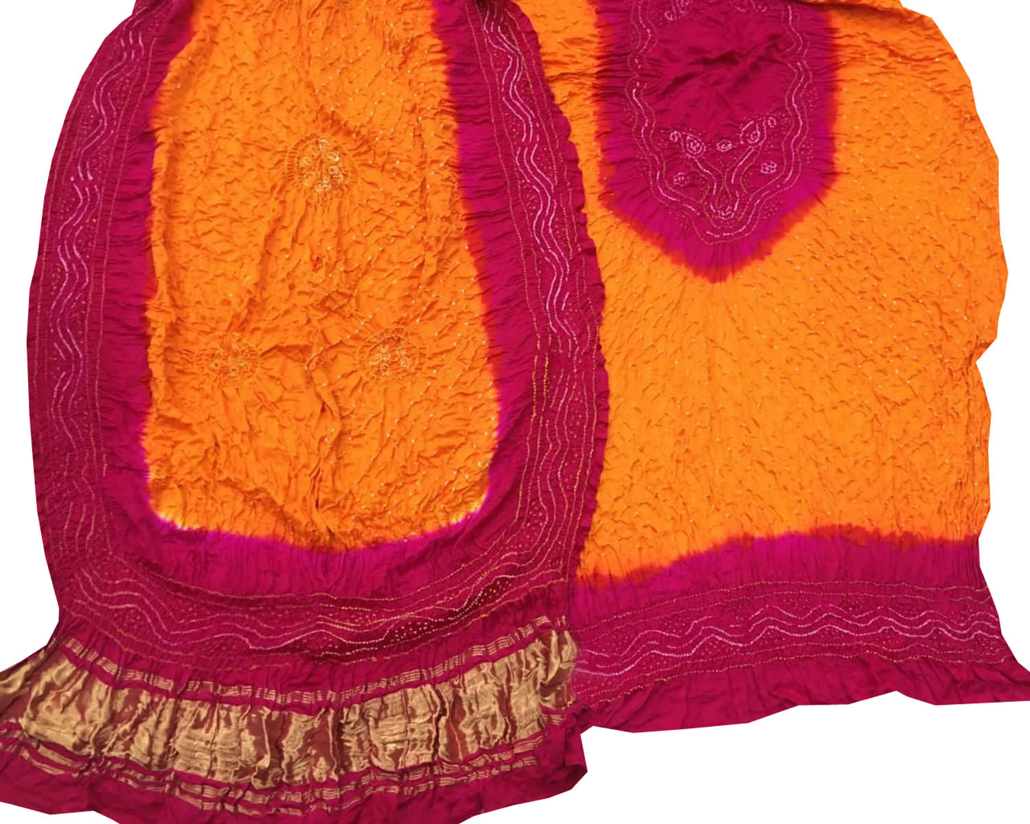 Orange Bandhani Gajji Silk Three Piece Unstitched Suit Set - Luxurion World