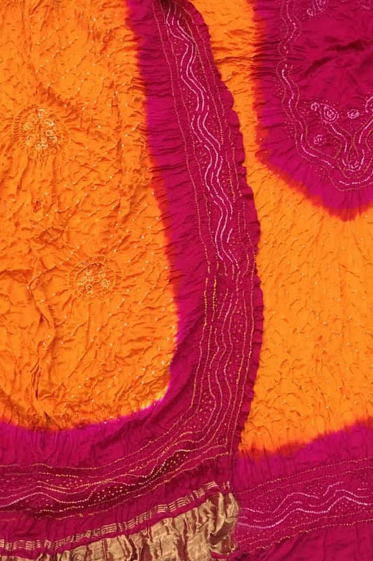 Orange Bandhani Gajji Silk Three Piece Unstitched Suit Set - Luxurion World