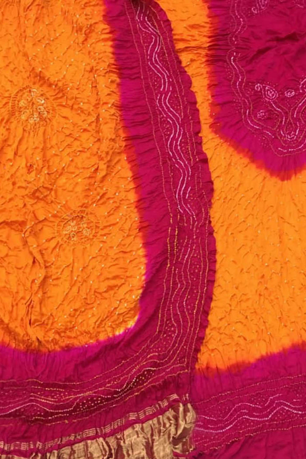 Orange Bandhani Gajji Silk Three Piece Unstitched Suit Set - Luxurion World