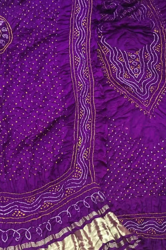Purple Bandhani Gajji Silk Three Piece Unstitched Suit Set