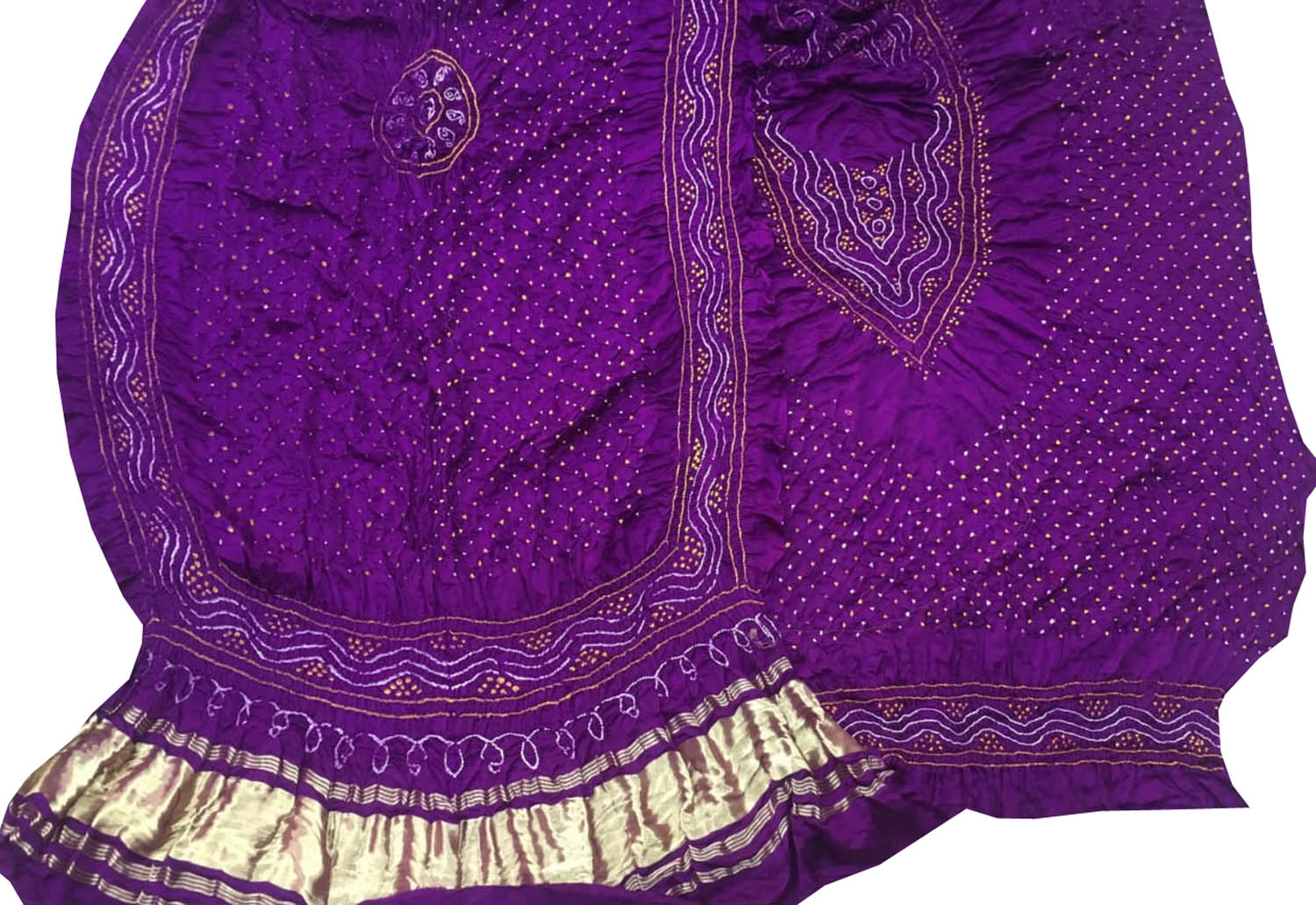Purple Bandhani Gajji Silk Three Piece Unstitched Suit Set - Luxurion World