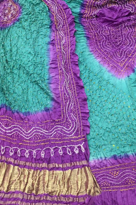 Blue Bandhani Gajji Silk Three Piece Unstitched Suit Set - Luxurion World