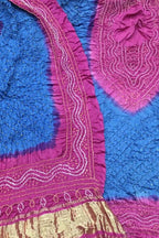 Blue Bandhani Gajji Silk Three Piece Unstitched Suit Set - Luxurion World
