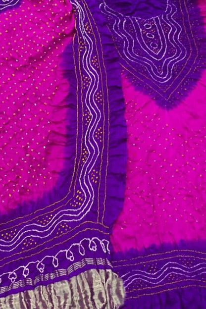 Pink Bandhani Gajji Silk Three Piece Unstitched Suit Set - Luxurion World