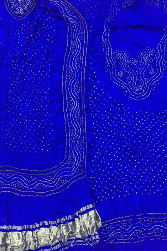 Blue Bandhani Gajji Silk Three Piece Unstitched Suit Set - Luxurion World