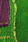 Purple And Green Bandhani Pure Silk Unstitched Suit Set - Luxurion World