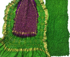 Purple And Green Bandhani Pure Silk Unstitched Suit Set - Luxurion World