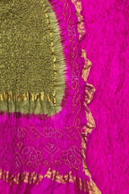 Stunning Pink & Green Bandhani Pure Silk Suit: Unstitched Elegance - Luxurion World