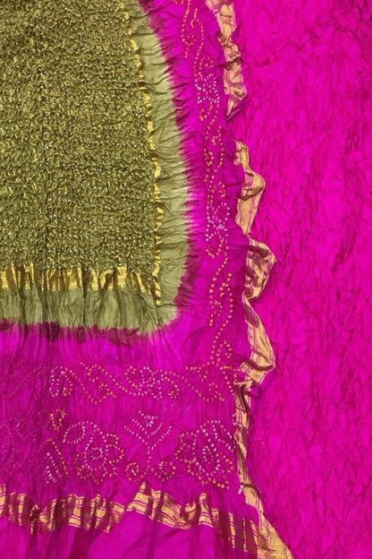 Stunning Pink & Green Bandhani Pure Silk Suit: Unstitched Elegance - Luxurion World