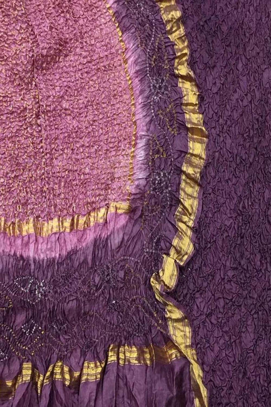 Purple & Pink Bandhani Pure Silk Unstitched Suit - Luxurion World