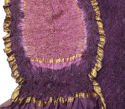 Purple & Pink Bandhani Pure Silk Unstitched Suit - Luxurion World