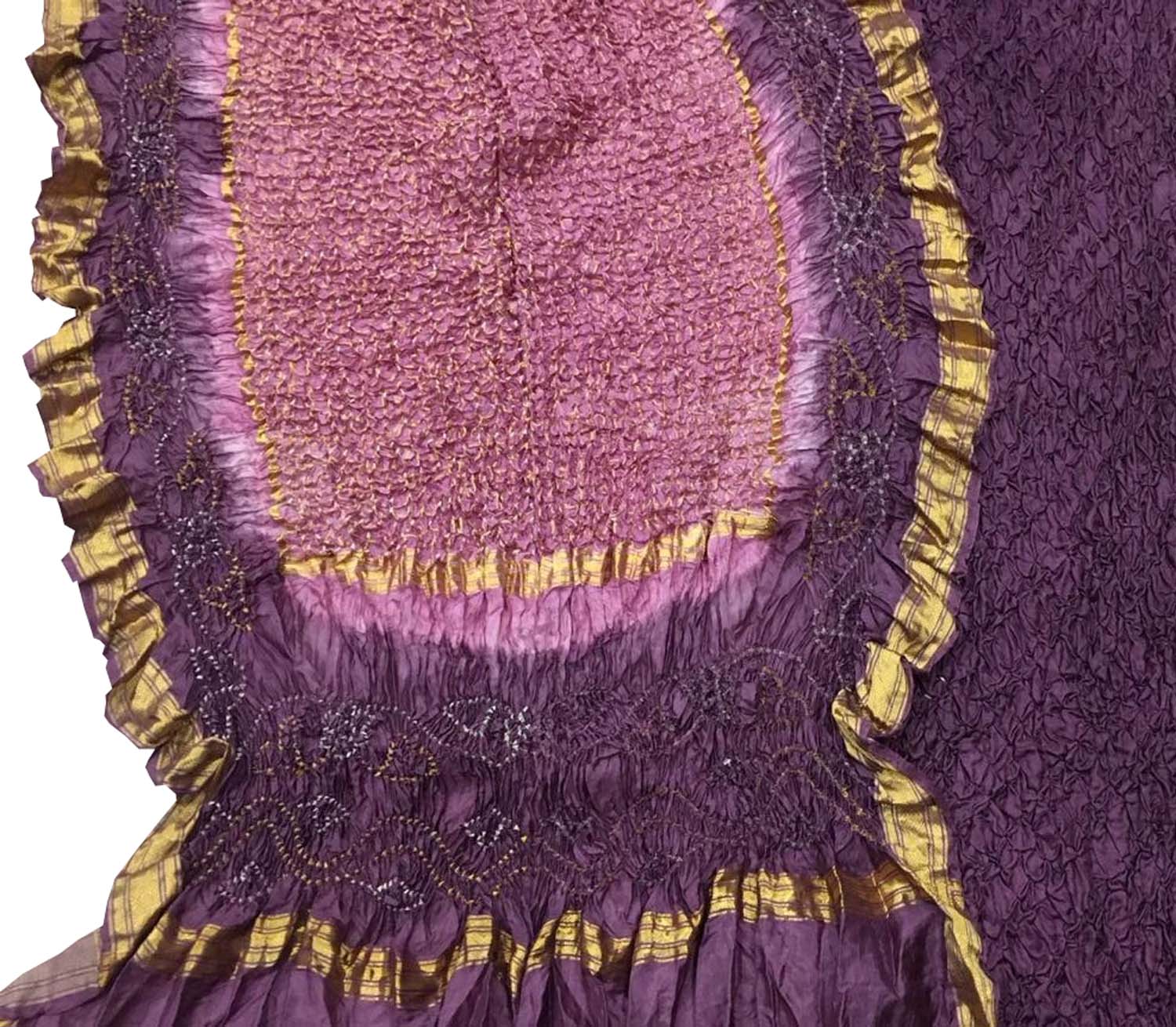 Purple & Pink Bandhani Pure Silk Unstitched Suit - Luxurion World