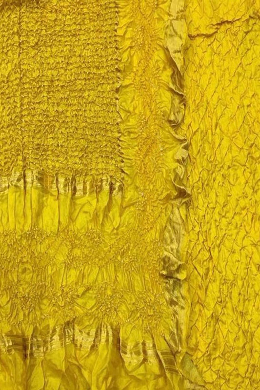 Stunning Yellow Bandhani Pure Silk Suit: Unstitched Elegance - Luxurion World