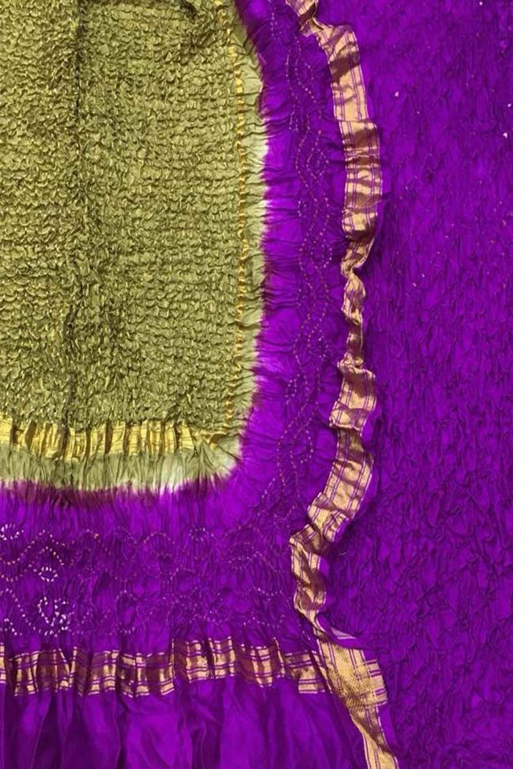 Exquisite Purple & Green Bandhani Silk Suit: Unstitched Elegance - Luxurion World
