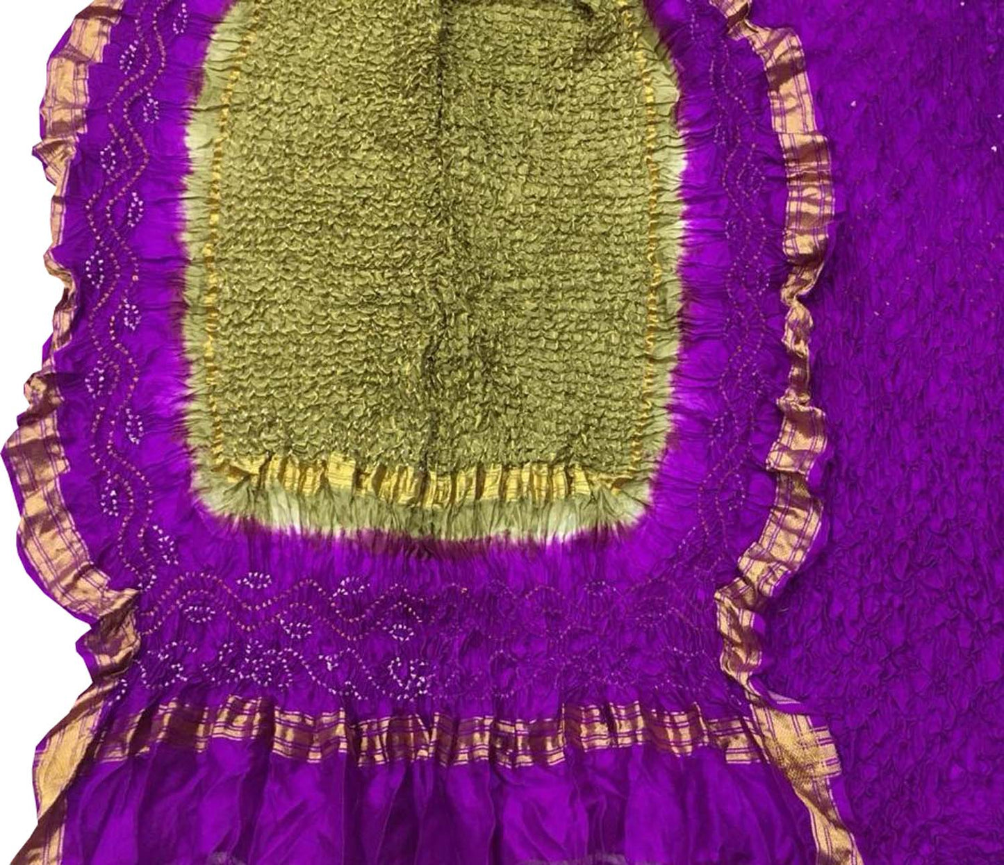 Exquisite Purple & Green Bandhani Silk Suit: Unstitched Elegance - Luxurion World