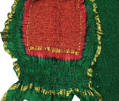 Stunning Green & Red Bandhani Silk Suit: Unstitched Elegance - Luxurion World