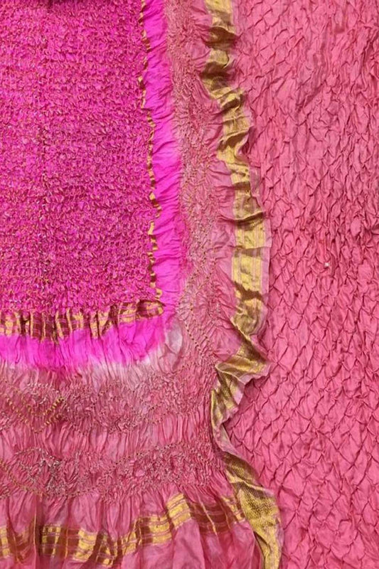 Stunning Pink Bandhani Silk Suit: Unstitched Elegance for Every Occasion - Luxurion World