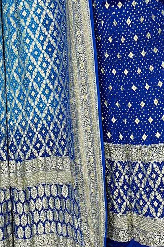 Blue Banarasi Bandhani Pure Georgette Three Piece Unstitched Suit Set