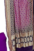 Purple Banarasi Bandhani Pure Georgette Three Piece Unstitched Suit Set - Luxurion World