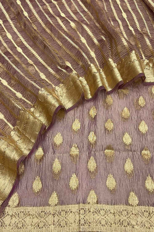 Elegant Pink Banarasi Crushed Tissue Silk Unstitched Suit - Luxurion World