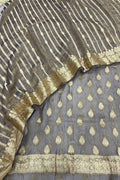 Elegant Grey Banarasi Crushed Tissue Silk Unstitched Suit - Luxurion World