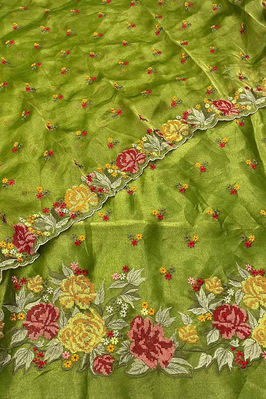 Elegant Green Banarasi Embroidered Tissue Silk Suit Set - Luxurion World