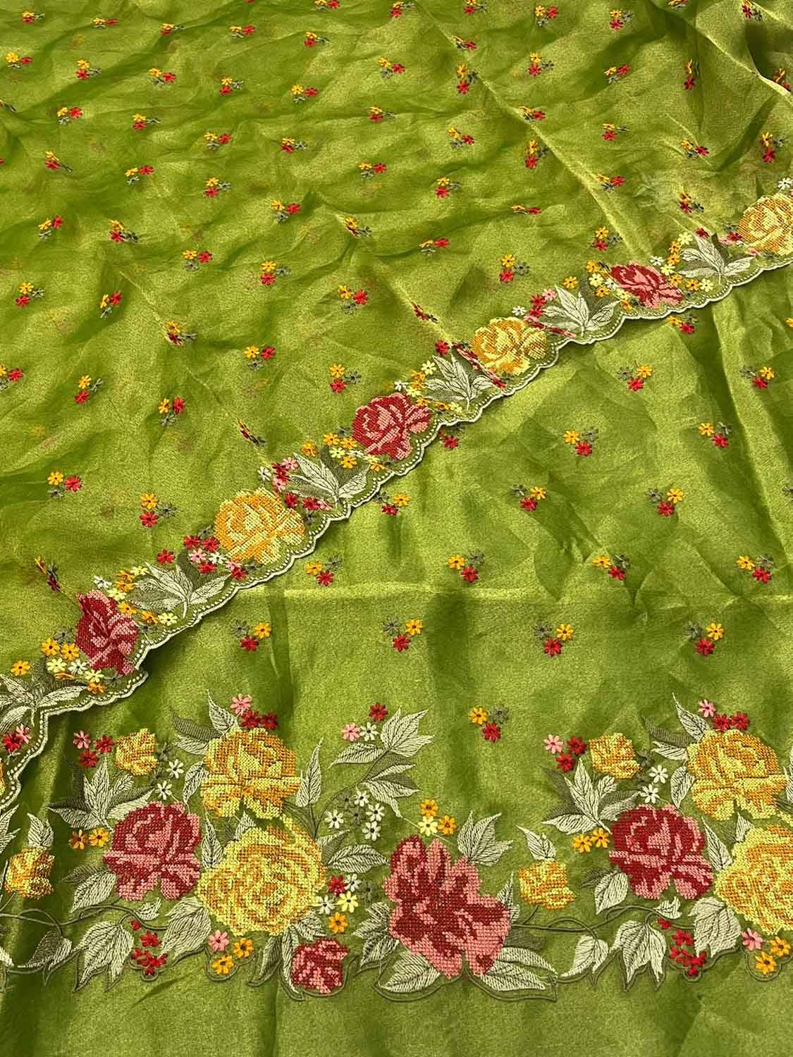 Elegant Green Banarasi Embroidered Tissue Silk Suit Set - Luxurion World