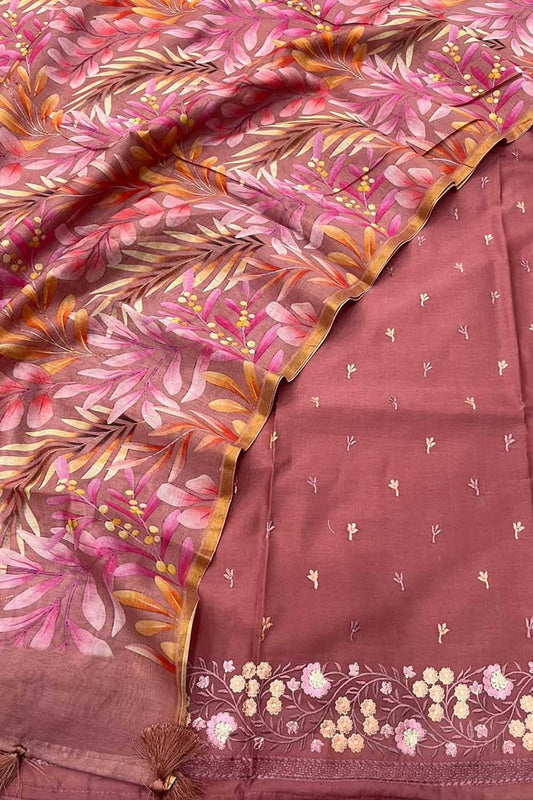 Pink Banarasi Chanderi Silk 3-Piece Suit with Digital Printed Dupatta