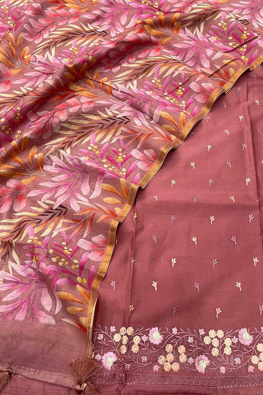 Pink Banarasi Chanderi Silk 3-Piece Suit with Digital Printed Dupatta - Luxurion World