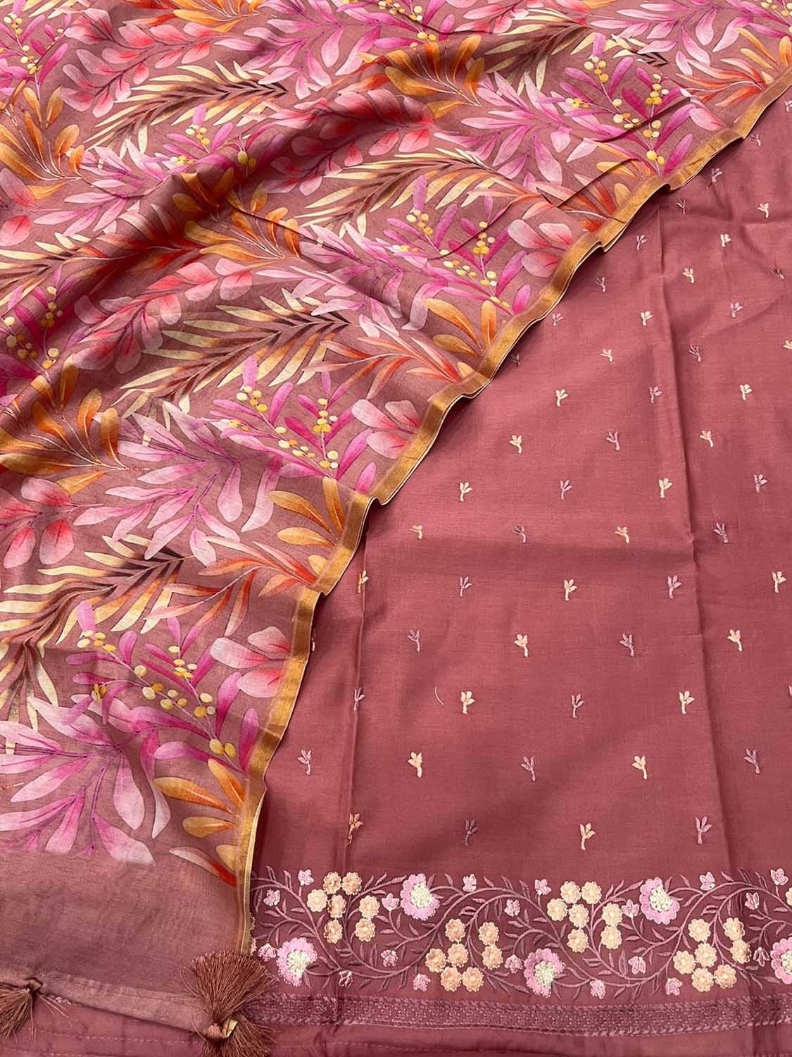 Pink Banarasi Chanderi Silk 3-Piece Suit with Digital Printed Dupatta - Luxurion World
